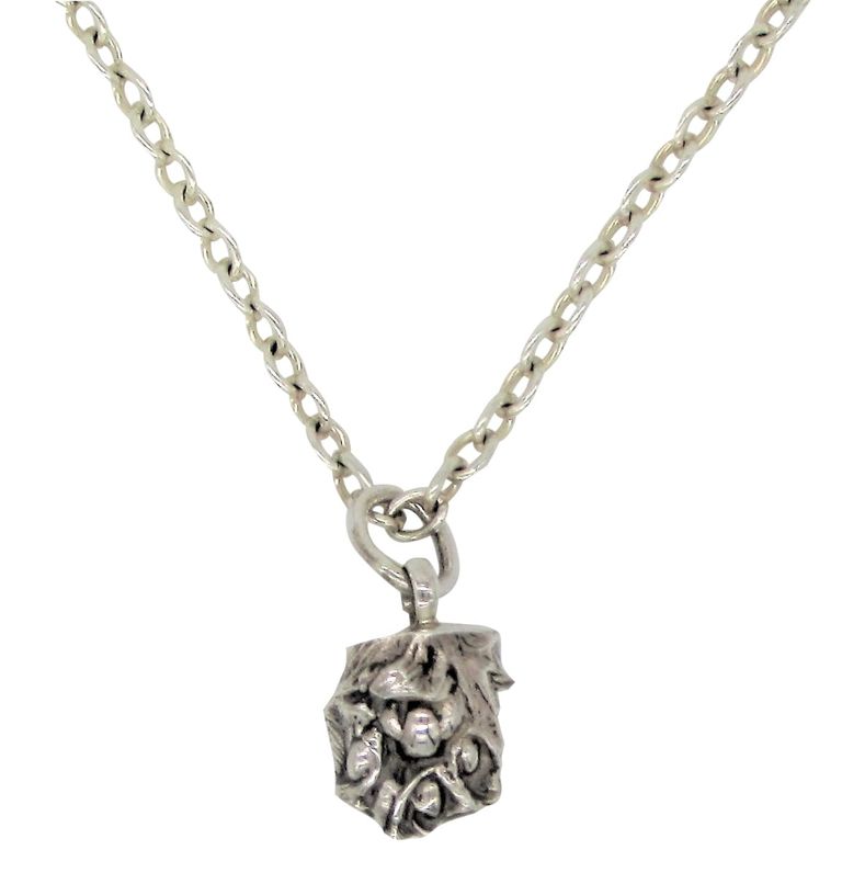 A miniature silver cat paw set as a pendant on a silver chain